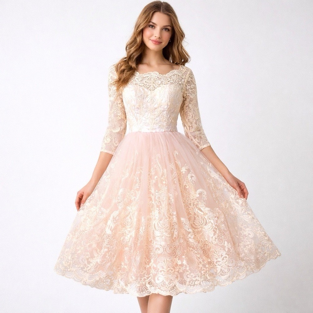 Chi Chi London Women's Dress Size 2 Sharnie Lace Tulle Pink Cream Formal Wedding